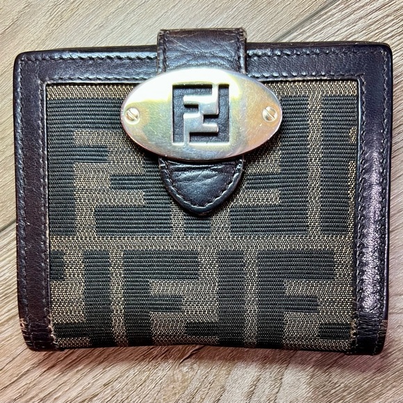 Fendi Zucca Canvas and Leather Small Wallet in Brown - EUC